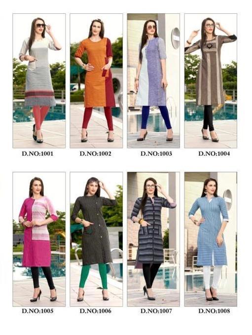 Stripes By Amaaya Garments 1001 To 1008 Series Beautiful Colorful Stylish Fancy Casual Wear & Ethnic Wear & Ready To Wear Cotton Handloom Kurtis At Wholesale Price