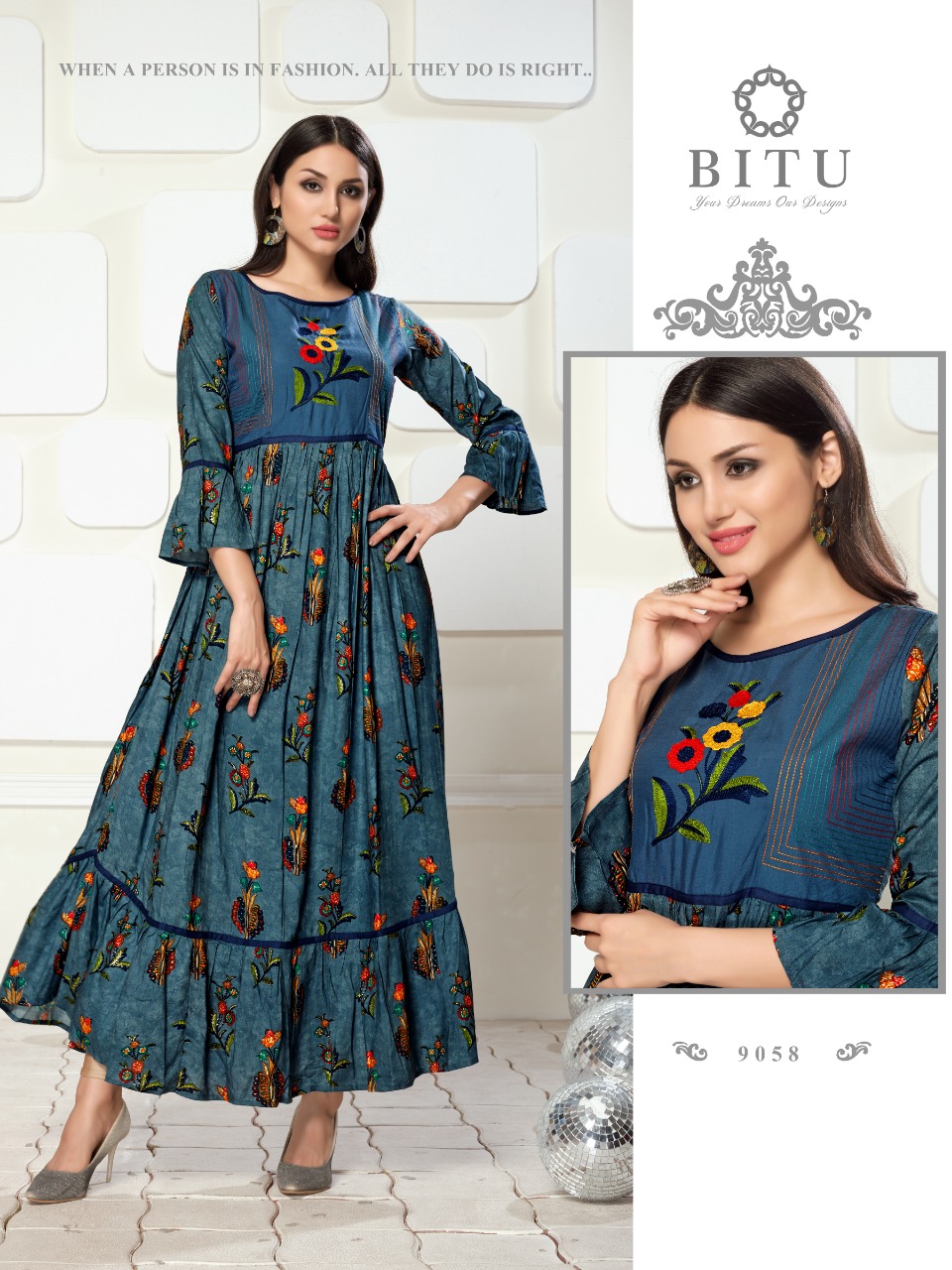 Stripes By Bitu 9054 To 9058 Series Beautiful Stylish Fancy Colorful Casual Wear & Ethnic Wear & Ready To Wear Rayon Discharge Printed Kurtis At Wholesale Price