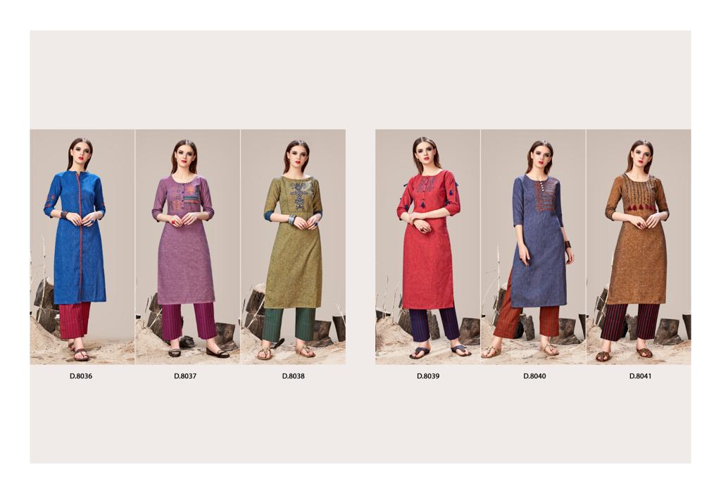 Stripes Mania By Mrigya 8036 To 8041 Series Beautiful Colorful Stylish Fancy Casual Wear & Ethnic Wear & Ready To Wear Handloom Cotton Kurtis & Palazzos At Wholesale Price
