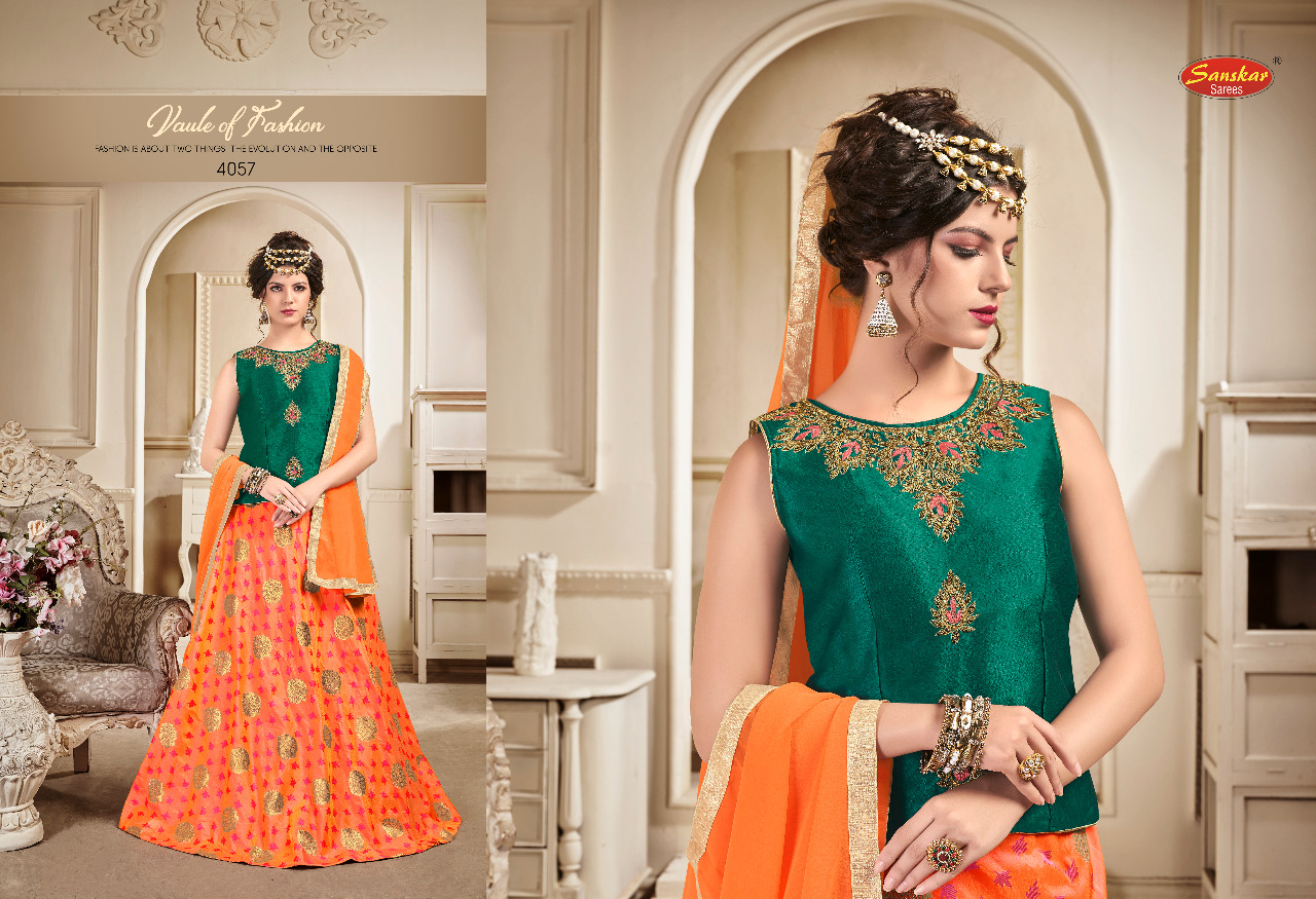 Stunning By Meraki 4055 To 4060 Series Readymade Indian Traditional Wear Collection Beautiful Stylish Fancy Colorful Party Wear & Occasional Wear Heavy Silk Jacquard Lehengas At Wholesale Price