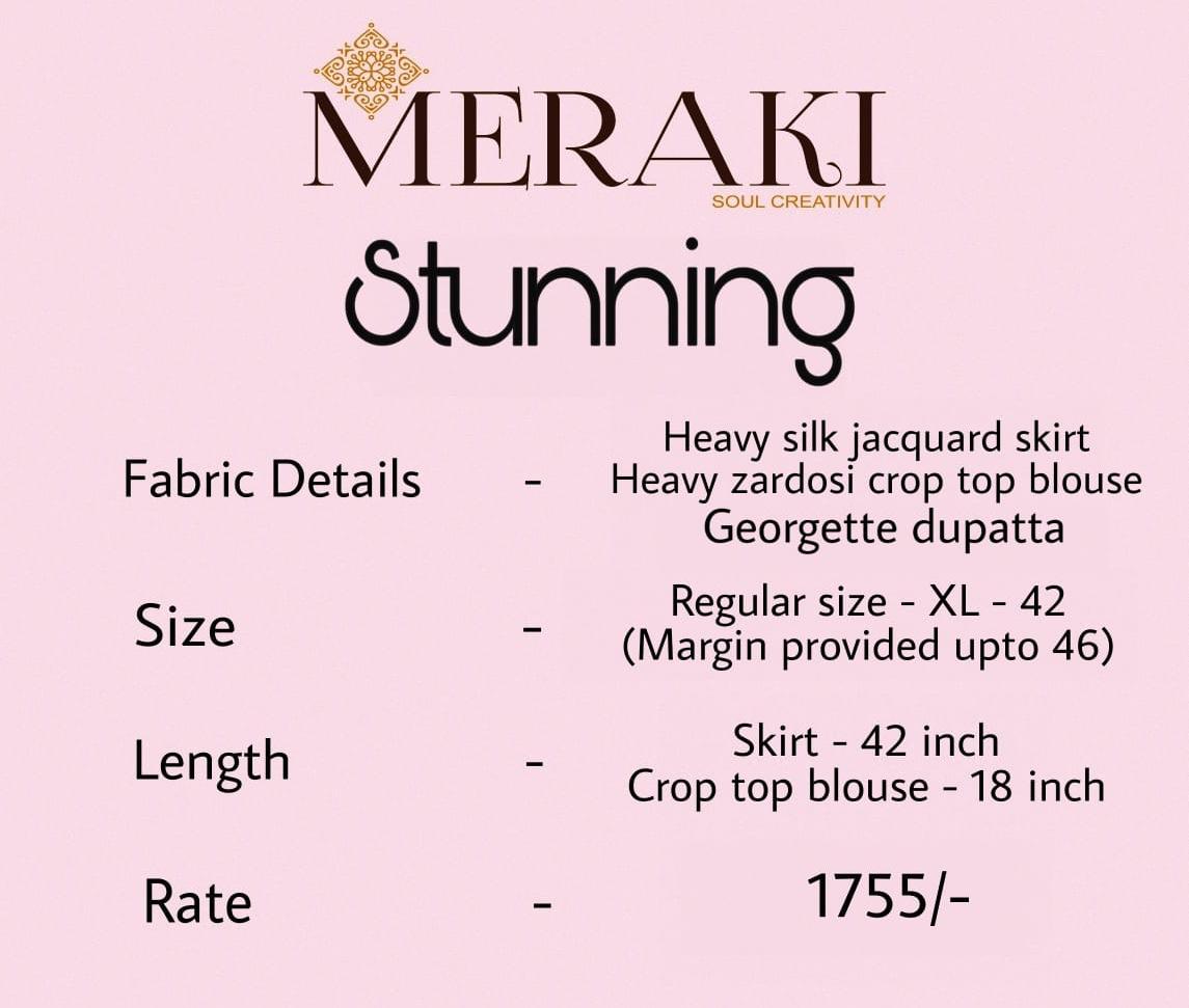 Stunning By Meraki 4055 To 4060 Series Readymade Indian Traditional Wear Collection Beautiful Stylish Fancy Colorful Party Wear & Occasional Wear Heavy Silk Jacquard Lehengas At Wholesale Price