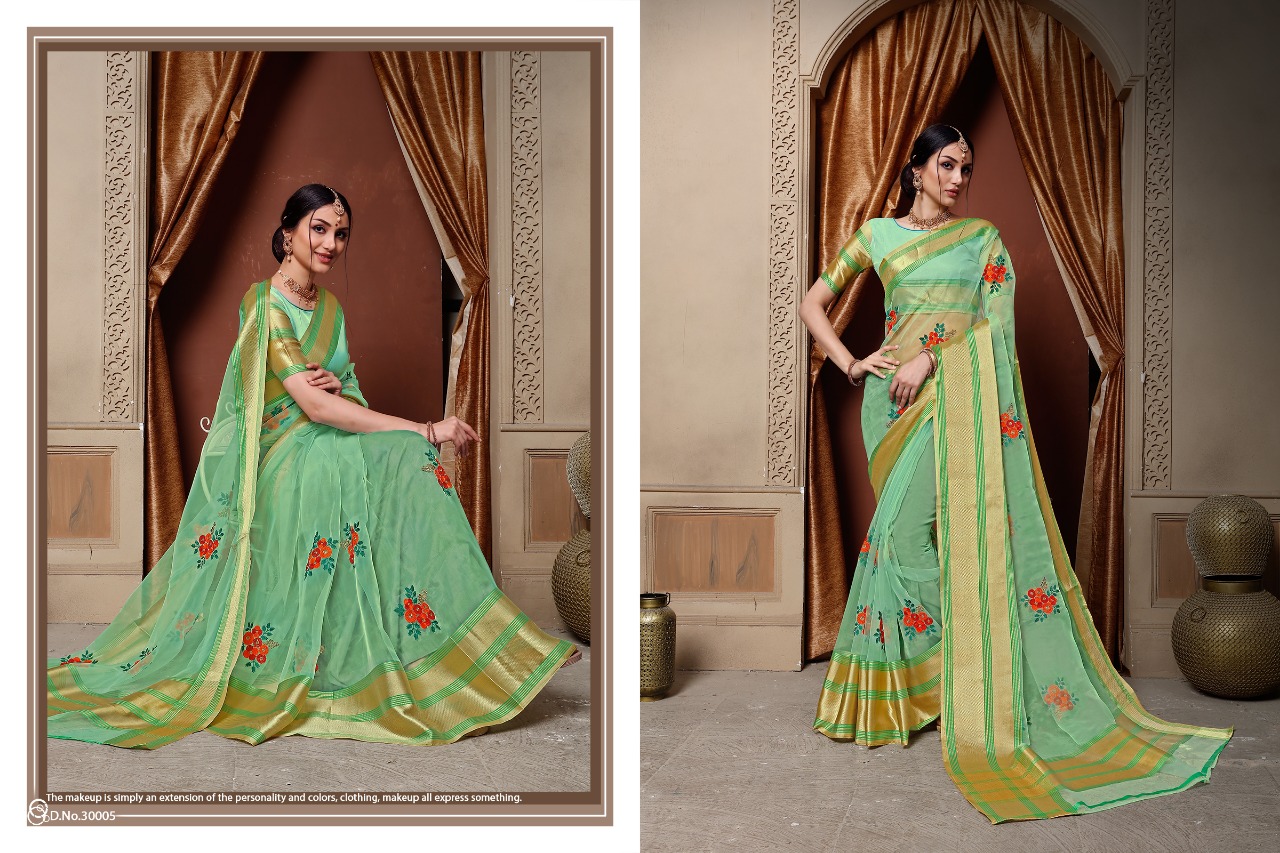 Stuti By Aanchal Sarees 30001 To 30010 Series Indian Traditional Wear Collection Beautiful Stylish Fancy Colorful Party Wear & Occasional Wear Organza Embroidered Sarees At Wholesale Price