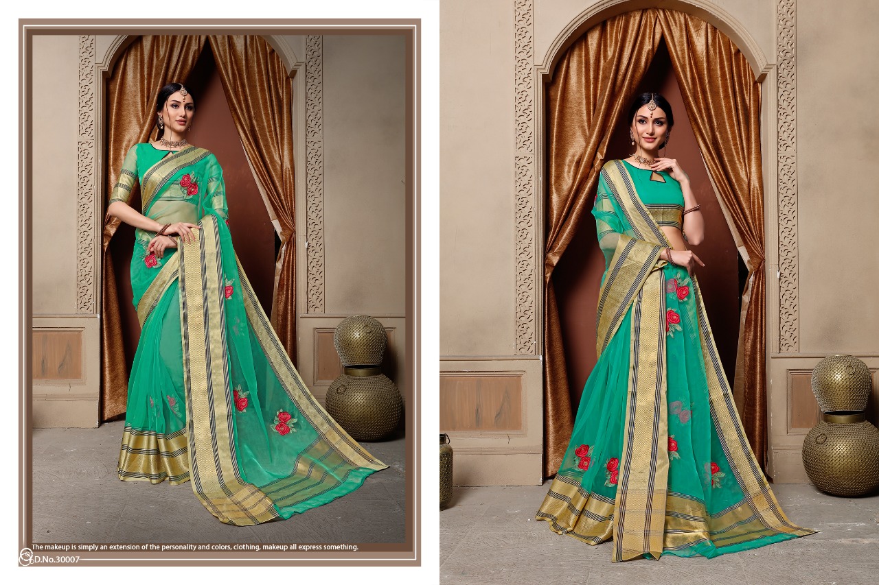 Stuti By Aanchal Sarees 30001 To 30010 Series Indian Traditional Wear Collection Beautiful Stylish Fancy Colorful Party Wear & Occasional Wear Organza Embroidered Sarees At Wholesale Price