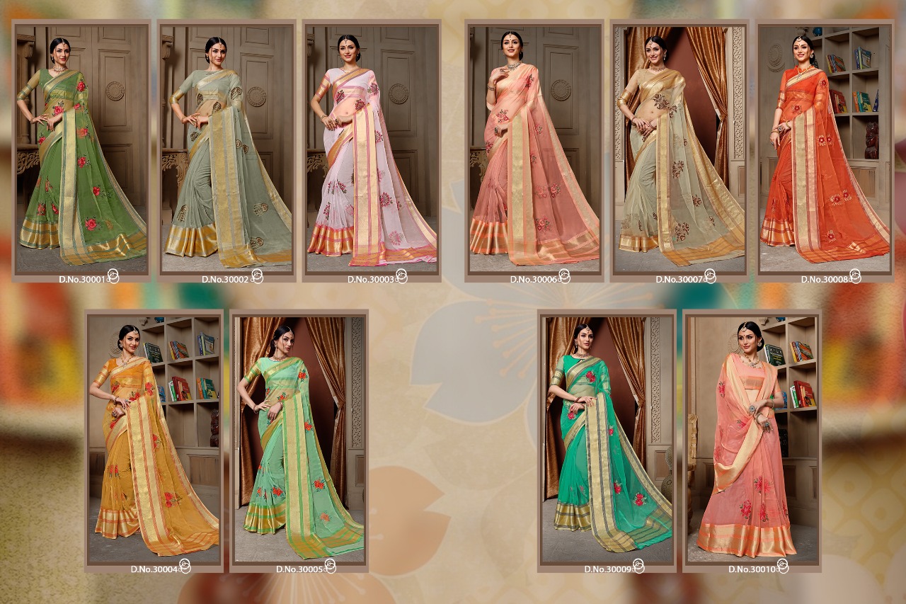 Stuti By Aanchal Sarees 30001 To 30010 Series Indian Traditional Wear Collection Beautiful Stylish Fancy Colorful Party Wear & Occasional Wear Organza Embroidered Sarees At Wholesale Price