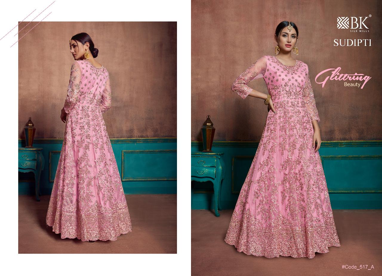 Sudipti By Bk Silk Mills 517-a To 517-e Designer Anarkali Suits Wedding Collection Beautiful Stylish Fancy Colorful Party Wear & Occasional Wear Net With Embroidery Dresses At Wholesale Price