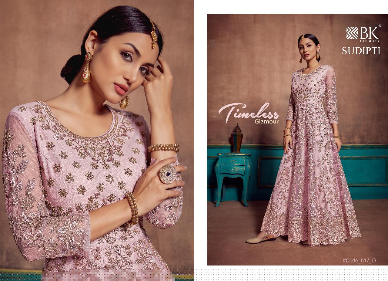 Sudipti By Bk Silk Mills 517-a To 517-e Designer Anarkali Suits Wedding Collection Beautiful Stylish Fancy Colorful Party Wear & Occasional Wear Net With Embroidery Dresses At Wholesale Price