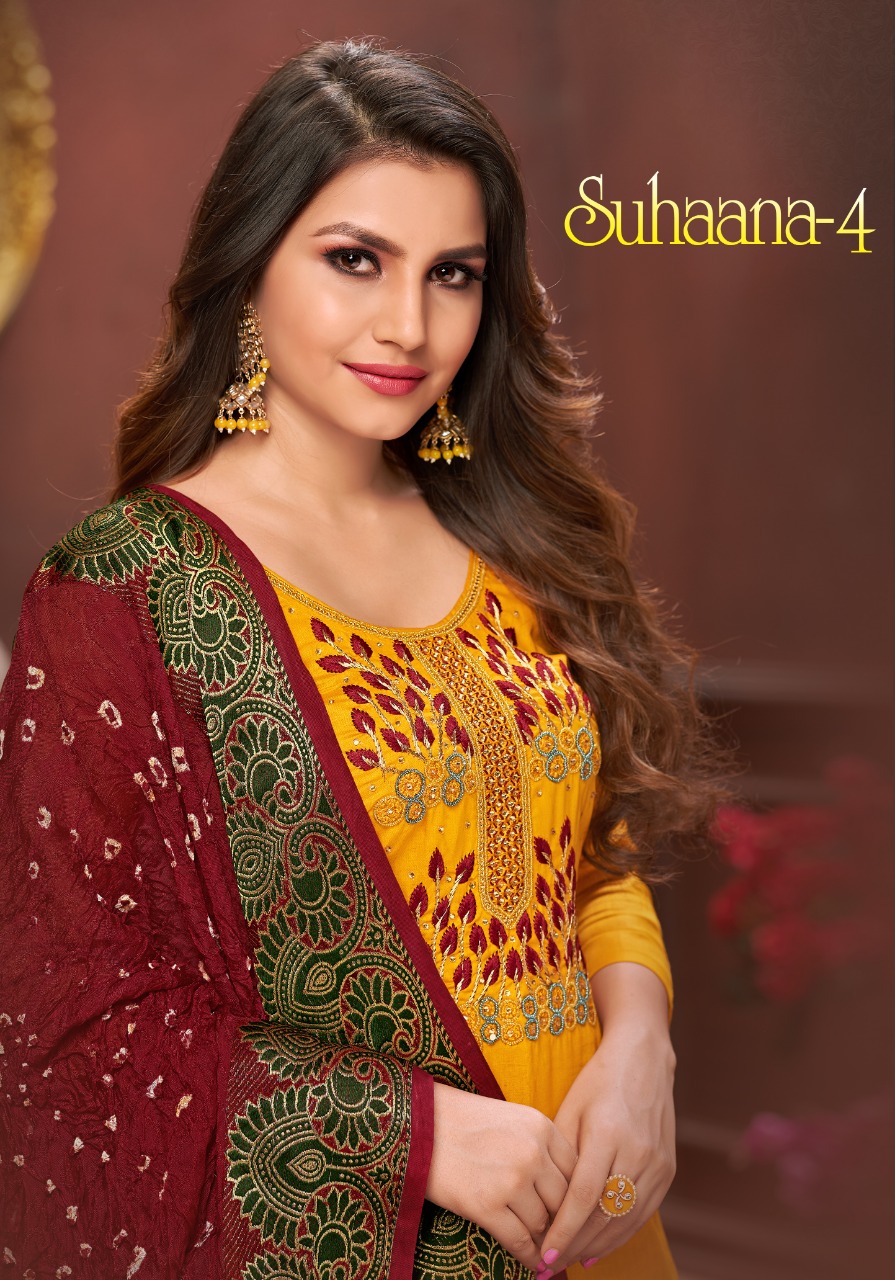 Suhaana Vol-4 By Utsav Suit 4001 To 4006 Series Designer Beautiful Stylish Fancy Colorful Casual Wear & Ethnic Wear & Ready To Wear Glaze Cotton Embroidery  Dresses At Wholesale Price