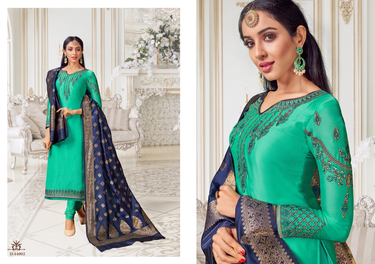 Suhaani By Hariks 44001 To 44006 Series Designer Suits Collection Beautiful Stylish Fancy Colorful Party Wear & Occasional Wear Georgette Satin Embroidered Dresses At Wholesale Price