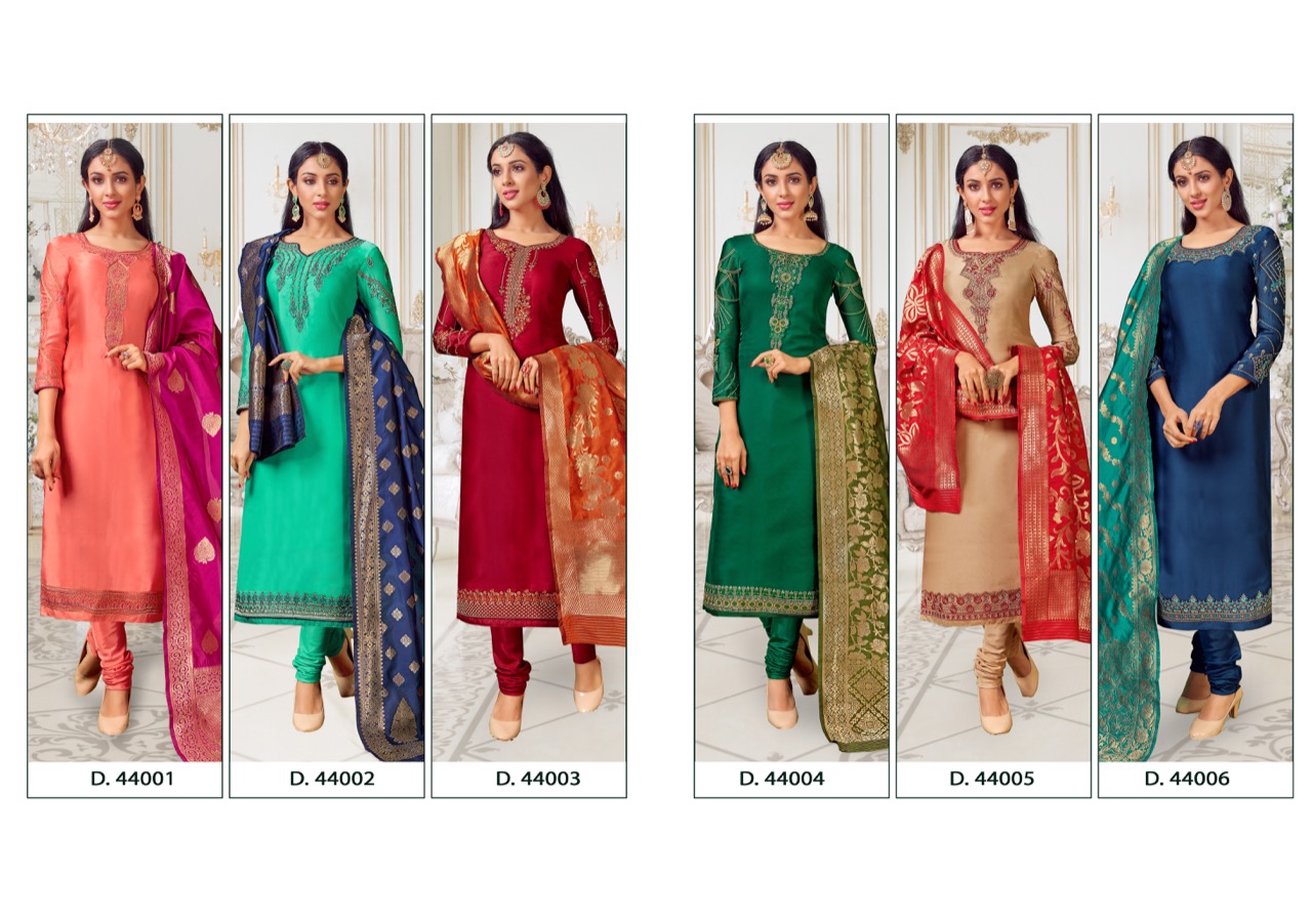 Suhaani By Hariks 44001 To 44006 Series Designer Suits Collection Beautiful Stylish Fancy Colorful Party Wear & Occasional Wear Georgette Satin Embroidered Dresses At Wholesale Price