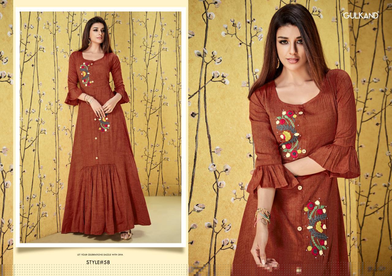 Suhana By Gulkand 57 To 62 Series Beautiful Colorful Stylish Fancy Casual Wear & Ethnic Wear & Ready To Wear Heavy Two Tone Rayon Gown At Wholesale Price
