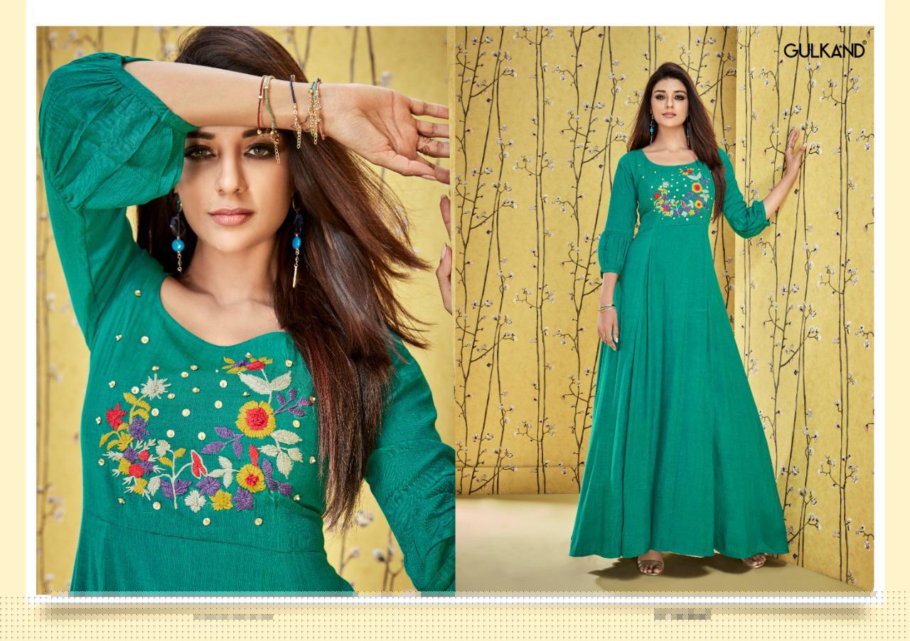 Suhana By Gulkand 57 To 62 Series Beautiful Colorful Stylish Fancy Casual Wear & Ethnic Wear & Ready To Wear Heavy Two Tone Rayon Gown At Wholesale Price