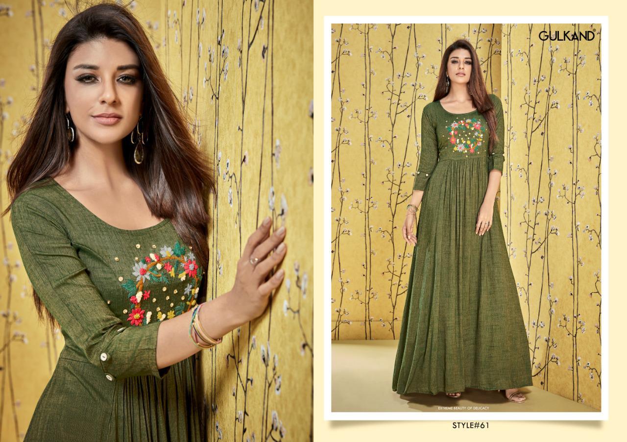 Suhana By Gulkand 57 To 62 Series Beautiful Colorful Stylish Fancy Casual Wear & Ethnic Wear & Ready To Wear Heavy Two Tone Rayon Gown At Wholesale Price