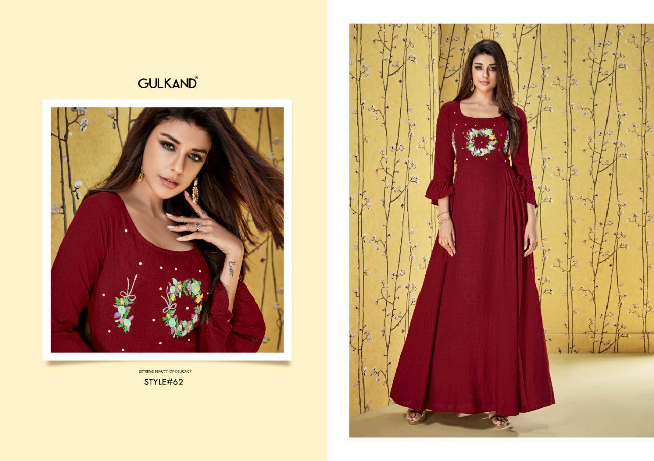 Suhana By Gulkand 57 To 62 Series Beautiful Colorful Stylish Fancy Casual Wear & Ethnic Wear & Ready To Wear Heavy Two Tone Rayon Gown At Wholesale Price