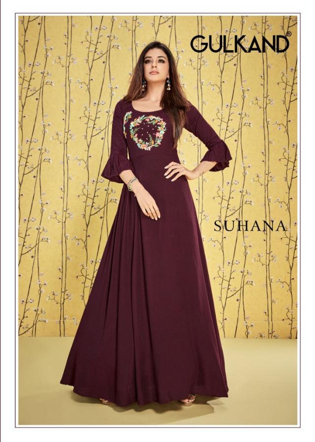 Suhana By Gulkand 57 To 62 Series  Beautiful Colorful Stylish Fancy Casual Wear & Ethnic Wear & Ready To Wear Heavy Two Tone Rayon Gown At Wholesale Price