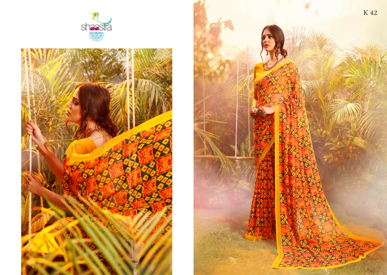 Suhane Mausam By Shaastra Saree 41 To 50 Series Indian Traditional Wear Collection Beautiful Stylish Fancy Colorful Party Wear & Occasional Wear Pure Bemberg Georgette Printed Sarees At Wholesale Price