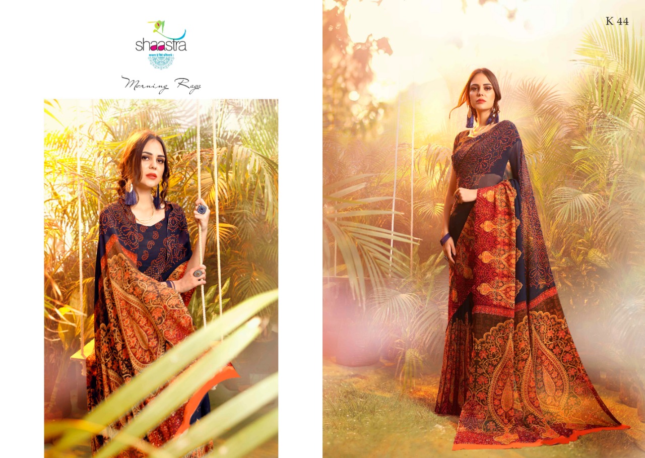 Suhane Mausam By Shaastra Saree 41 To 50 Series Indian Traditional Wear Collection Beautiful Stylish Fancy Colorful Party Wear & Occasional Wear Pure Bemberg Georgette Printed Sarees At Wholesale Price