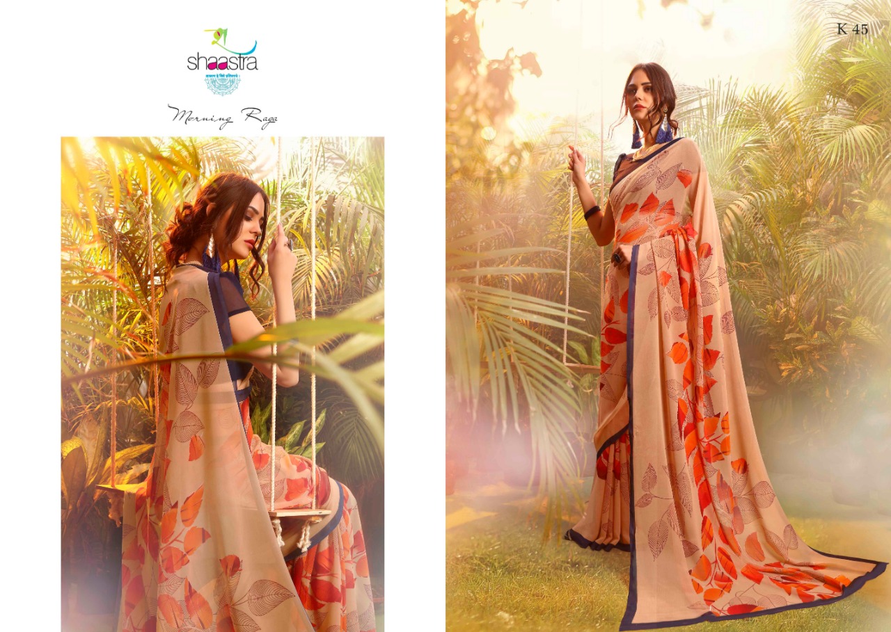Suhane Mausam By Shaastra Saree 41 To 50 Series Indian Traditional Wear Collection Beautiful Stylish Fancy Colorful Party Wear & Occasional Wear Pure Bemberg Georgette Printed Sarees At Wholesale Price