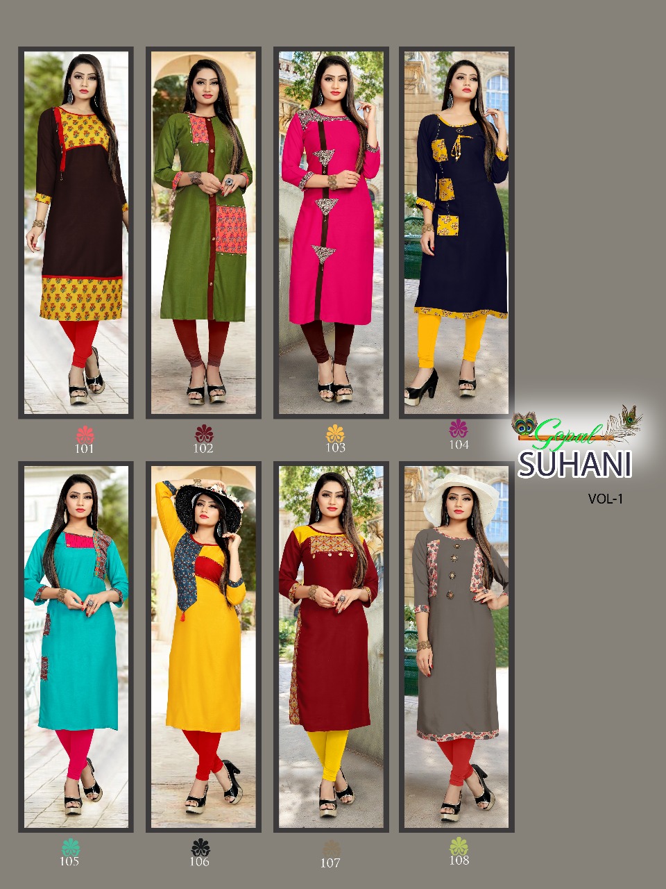 Suhani Vol-1 By Gopal 101 To 108 Series Beautiful Stylish Fancy Colorful Casual Wear & Ethnic Wear Rayon Printed Kurtis At Wholesale Price