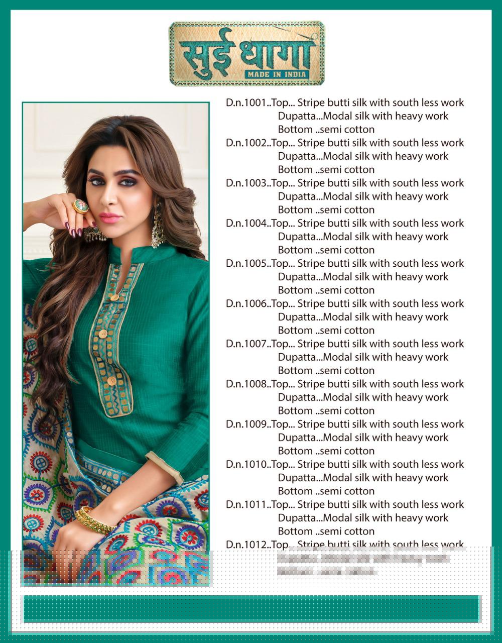 Sui Dhaga By Shagun Lifestyle 1001 To 1012 Series Suits Collection Beautiful Stylish Fancy Colorful Party Wear & Occasional Wear Stripe Butti Silk With South Lace Work Dresses At Wholesale Price