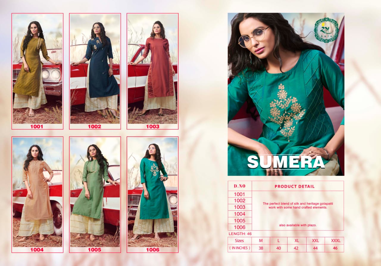 Sumera By Rang Kala 1001 To 1006 Series Beautiful Stylish Fancy Colorful Casual Wear & Ethnic Wear & Ready To Wear Silk Kurtis With Bottom At Wholesale Price