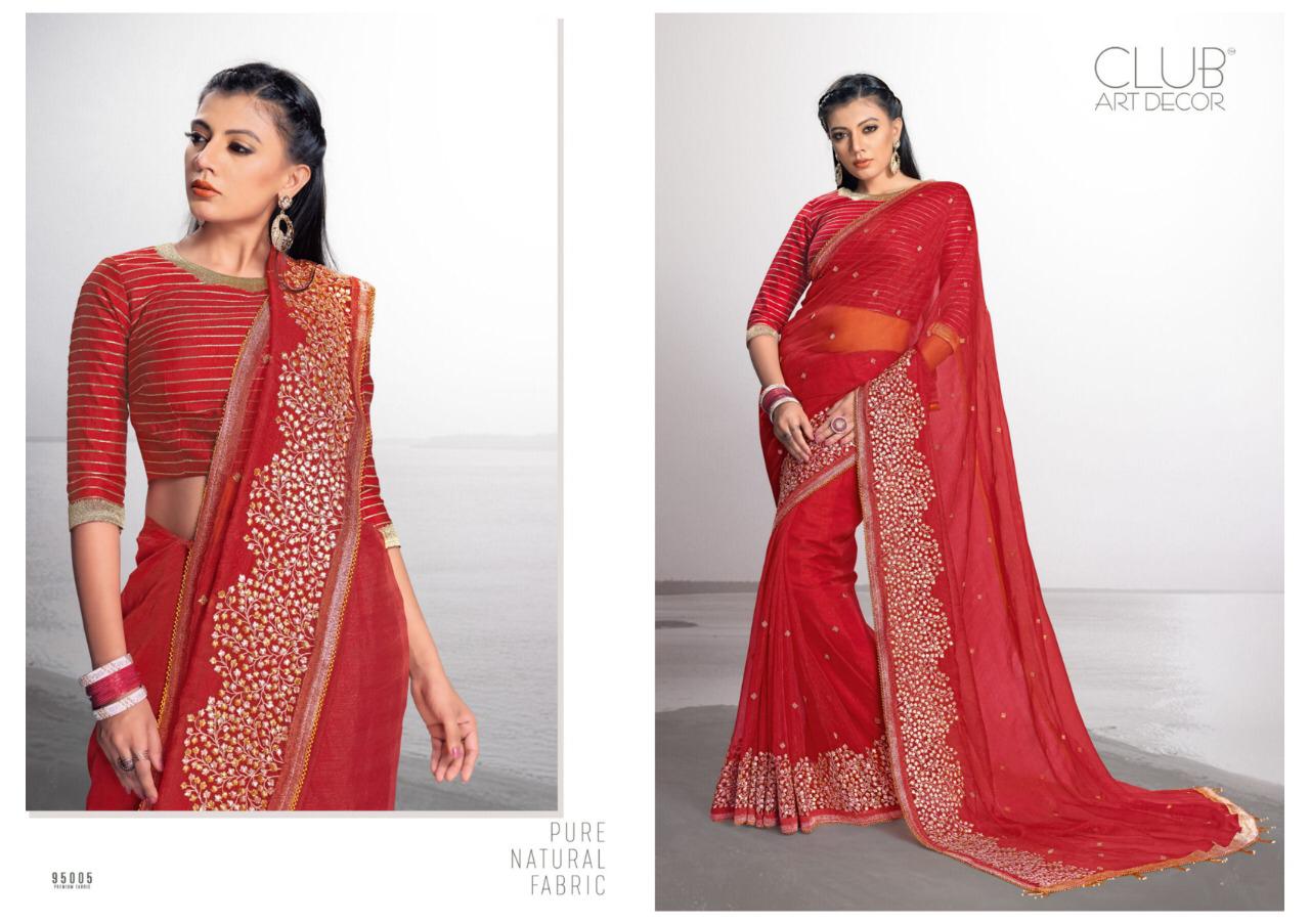 Summer Cool By Club Art Decor 95001 To 95010 Series Indian Traditional Wear Collection Beautiful Stylish Fancy Colorful Party Wear & Occasional Wear Pure Natural Fabric Sarees At Wholesale Price