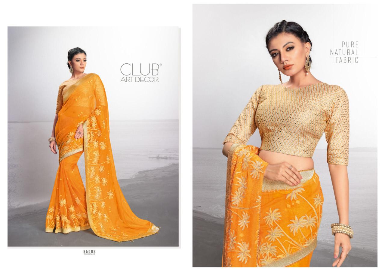 Summer Cool By Club Art Decor 95001 To 95010 Series Indian Traditional Wear Collection Beautiful Stylish Fancy Colorful Party Wear & Occasional Wear Pure Natural Fabric Sarees At Wholesale Price