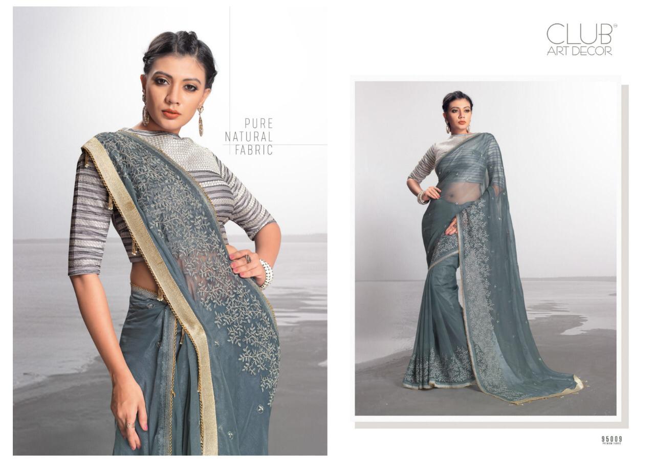 Summer Cool By Club Art Decor 95001 To 95010 Series Indian Traditional Wear Collection Beautiful Stylish Fancy Colorful Party Wear & Occasional Wear Pure Natural Fabric Sarees At Wholesale Price