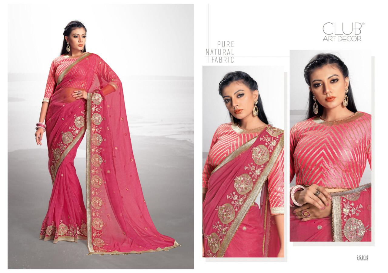 Summer Cool By Club Art Decor 95001 To 95010 Series Indian Traditional Wear Collection Beautiful Stylish Fancy Colorful Party Wear & Occasional Wear Pure Natural Fabric Sarees At Wholesale Price