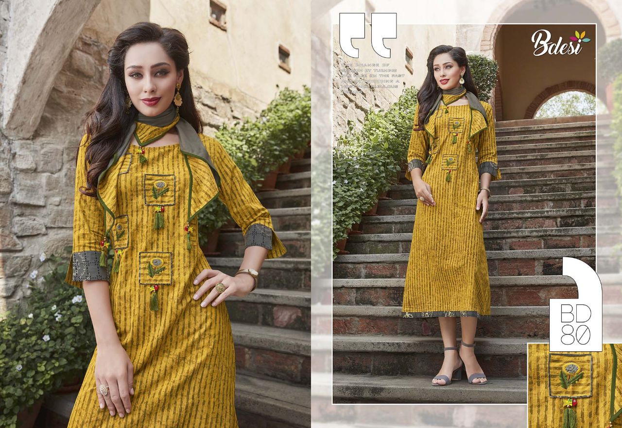 Summer Shine By Bdesi 79 To 85 Series Designer Beautiful Stylish Fancy Colorful Party Wear & Ethnic Wear Cotton/ Modal/ Rayon Embroidered Kurtis At Wholesale Price