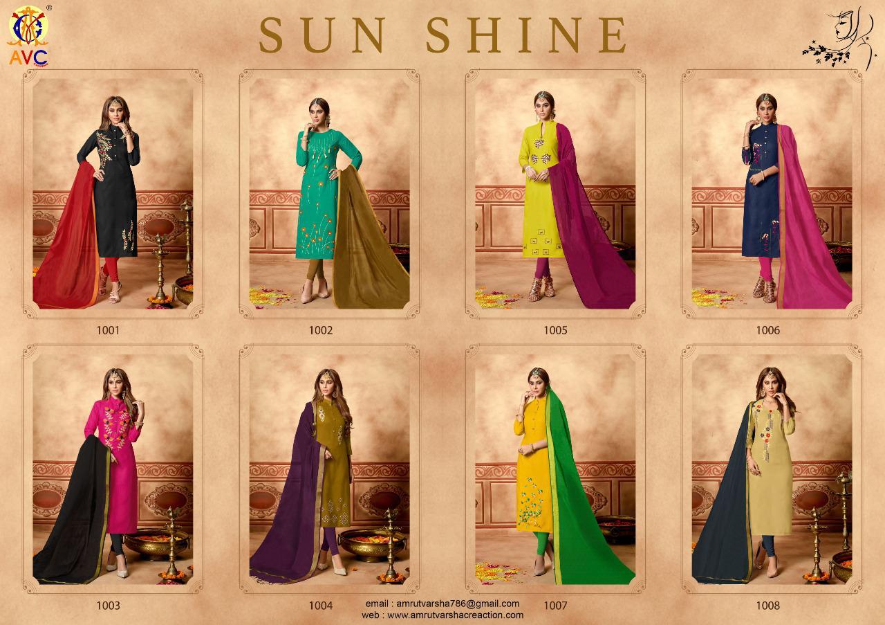 Sun Shine By Amrut Varsha Creation 1001 To 1008 Series Beautiful Suits Stylish Fancy Colorful Party Wear & Ethnic Wear Heavy Cotton Slub Embroidery Dresses At Wholesale Price