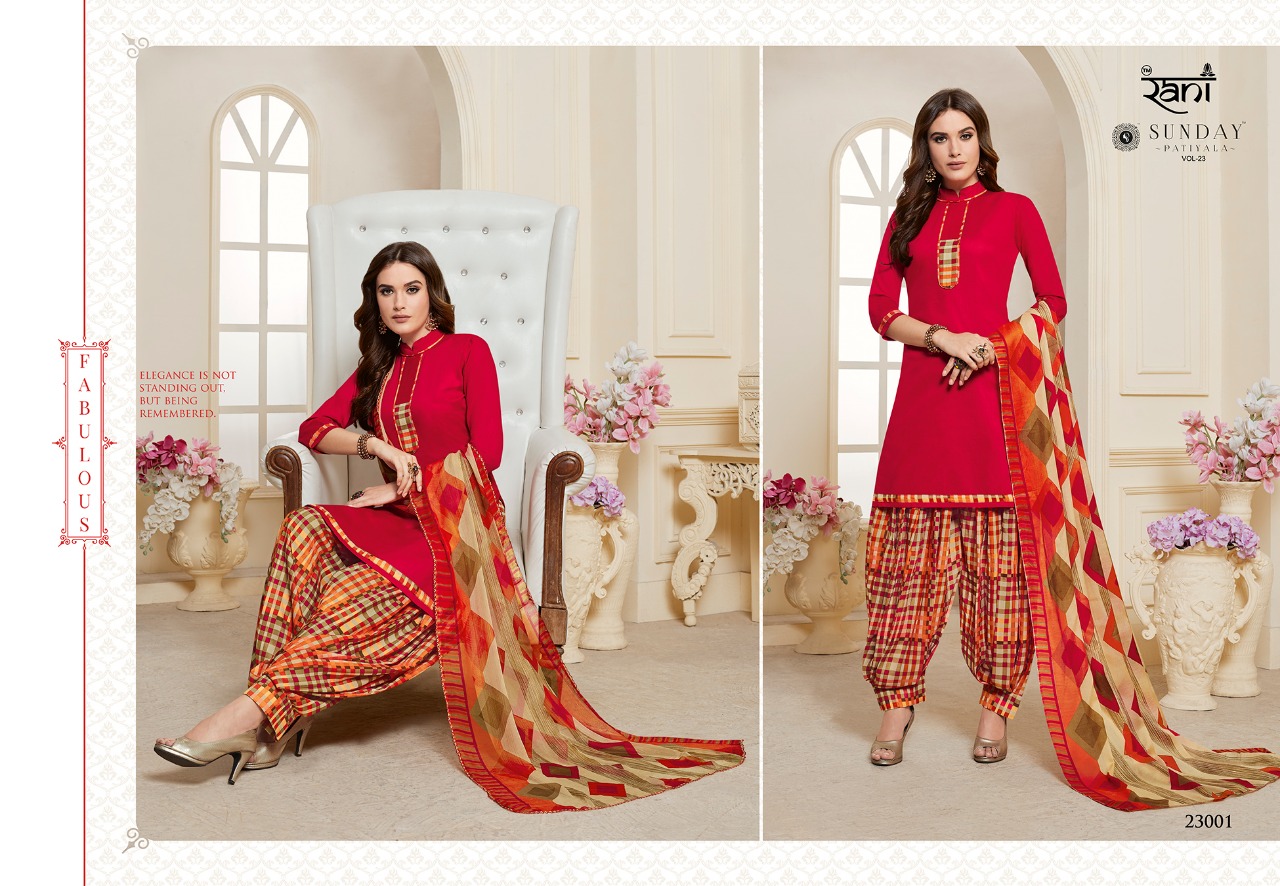 Sunday Patiyala Vol-23 By Rani Prints 23001 To 23013 Series Designer Patiyala Suits Collection Beautiful Stylish Fancy Colorful Party Wear & Ethnic Wear Heavy Glace Cotton Dresses At Wholesale Price