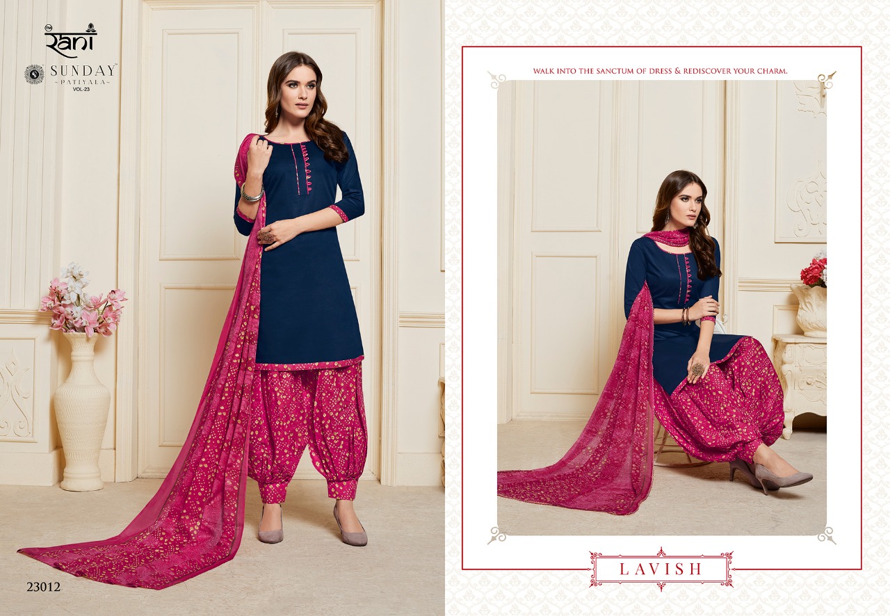 Sunday Patiyala Vol-23 By Rani Prints 23001 To 23013 Series Designer Patiyala Suits Collection Beautiful Stylish Fancy Colorful Party Wear & Ethnic Wear Heavy Glace Cotton Dresses At Wholesale Price