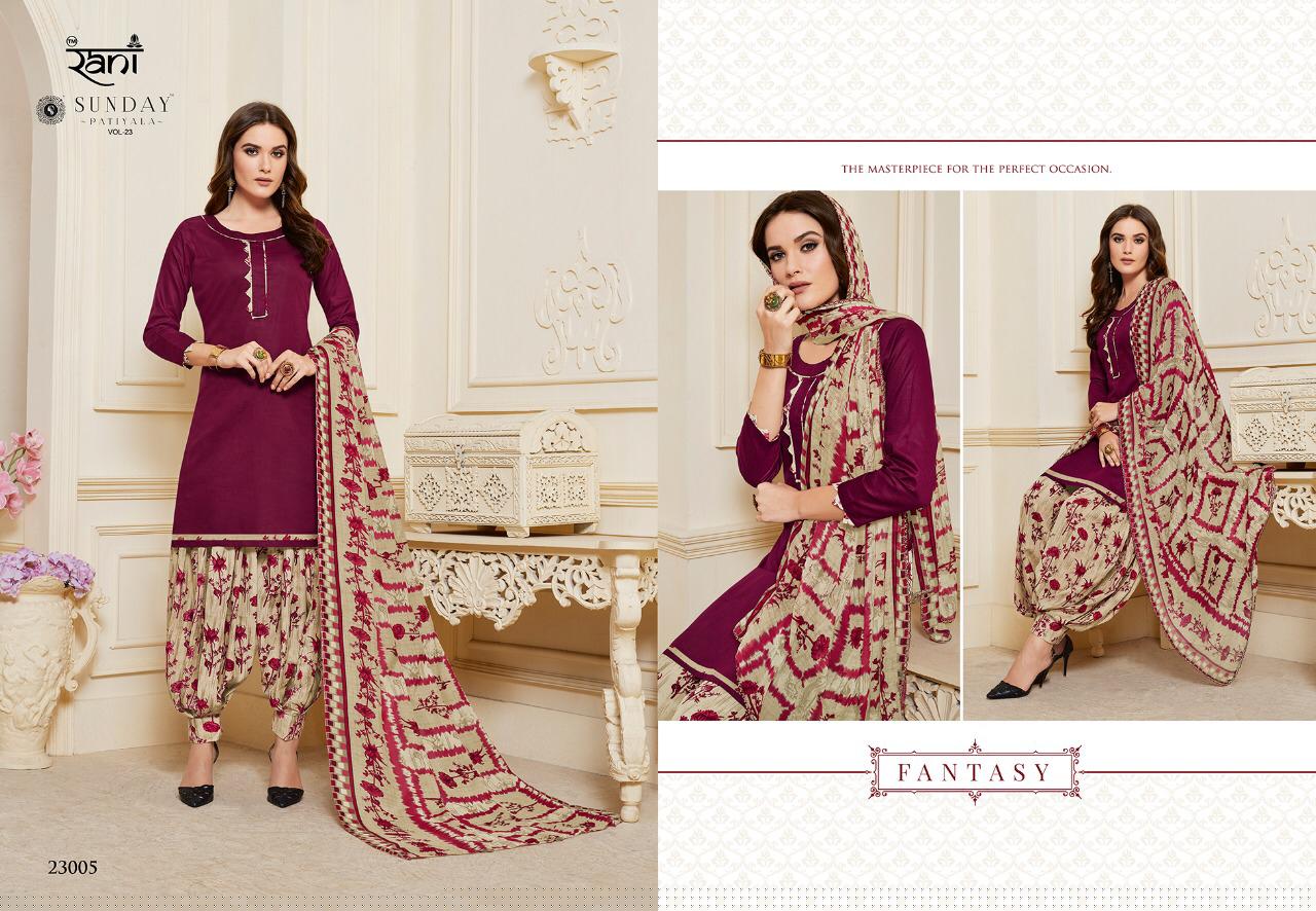 Sunday Patiyala Vol-23 By Rani Fashion 23001 To 23012 Series Designer Patiyala Suits Collection Beautiful Stylish Fancy Colorful Party Wear & Occasional Wear Heavy Glace Cotton Printed Dresses At Wholesale Price