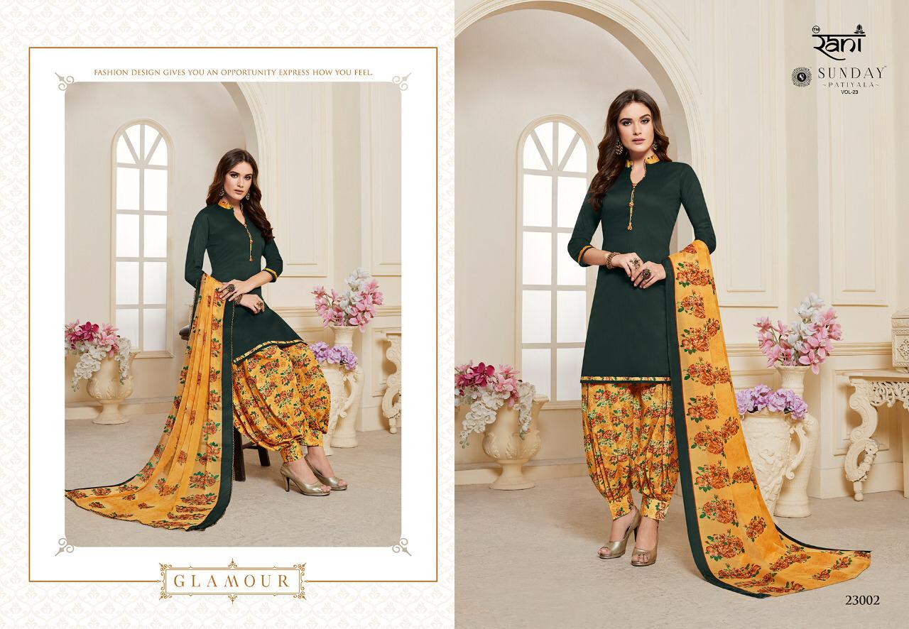 Sunday Patiyala Vol-23 By Rani Fashion 23001 To 23012 Series Designer Patiyala Suits Collection Beautiful Stylish Fancy Colorful Party Wear & Occasional Wear Heavy Glace Cotton Printed Dresses At Wholesale Price