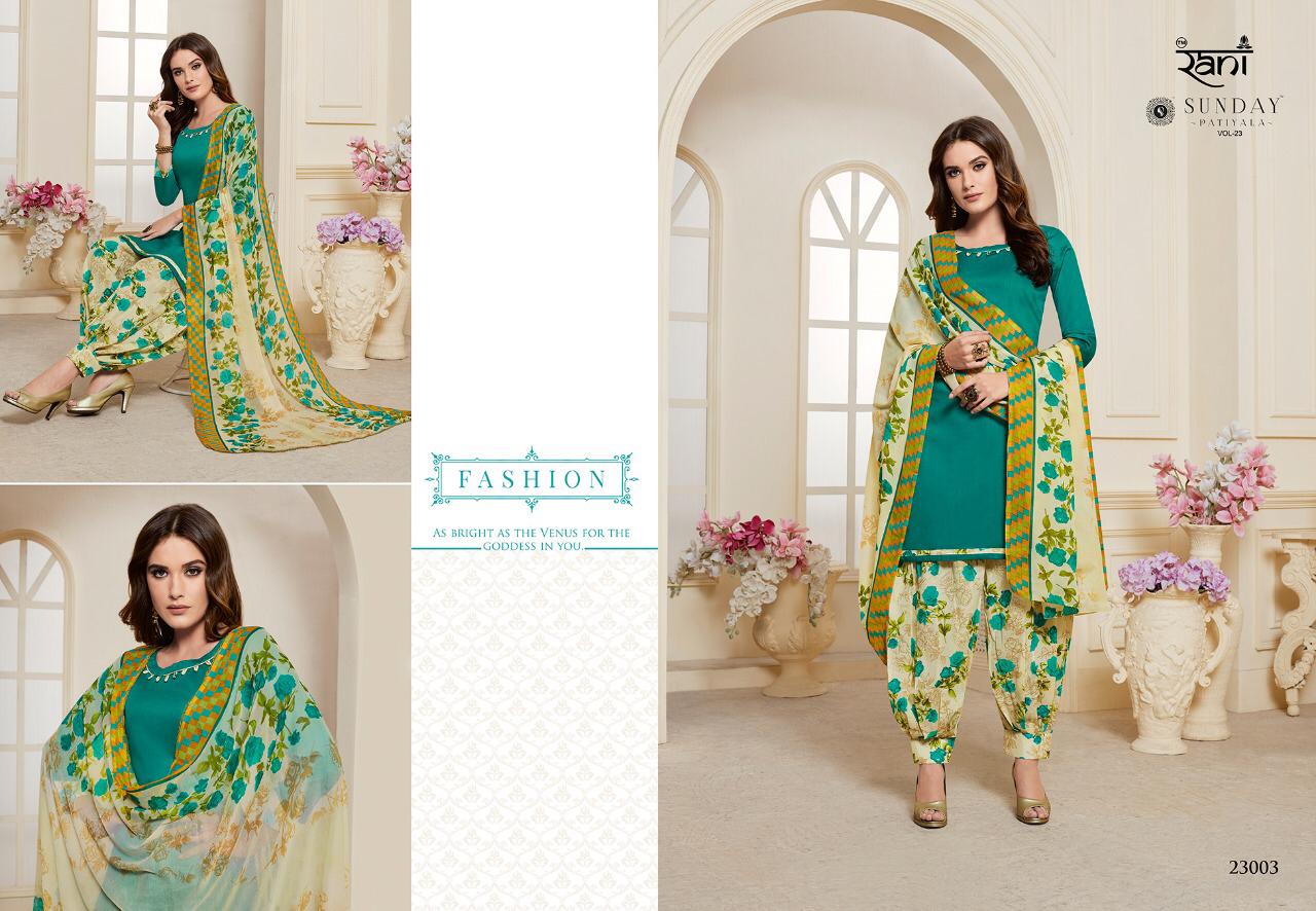 Sunday Patiyala Vol-23 By Rani Fashion 23001 To 23012 Series Designer Patiyala Suits Collection Beautiful Stylish Fancy Colorful Party Wear & Occasional Wear Heavy Glace Cotton Printed Dresses At Wholesale Price