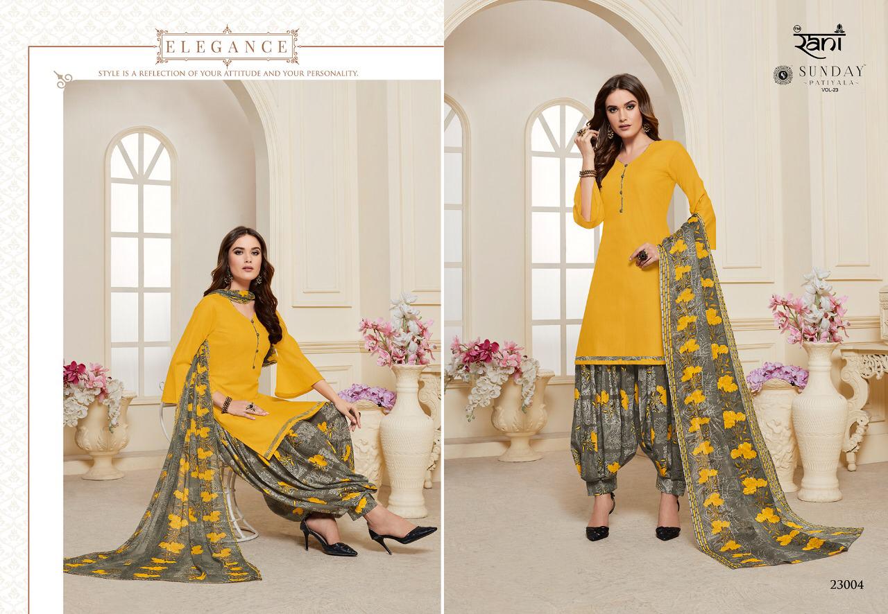 Sunday Patiyala Vol-23 By Rani Fashion 23001 To 23012 Series Designer Patiyala Suits Collection Beautiful Stylish Fancy Colorful Party Wear & Occasional Wear Heavy Glace Cotton Printed Dresses At Wholesale Price