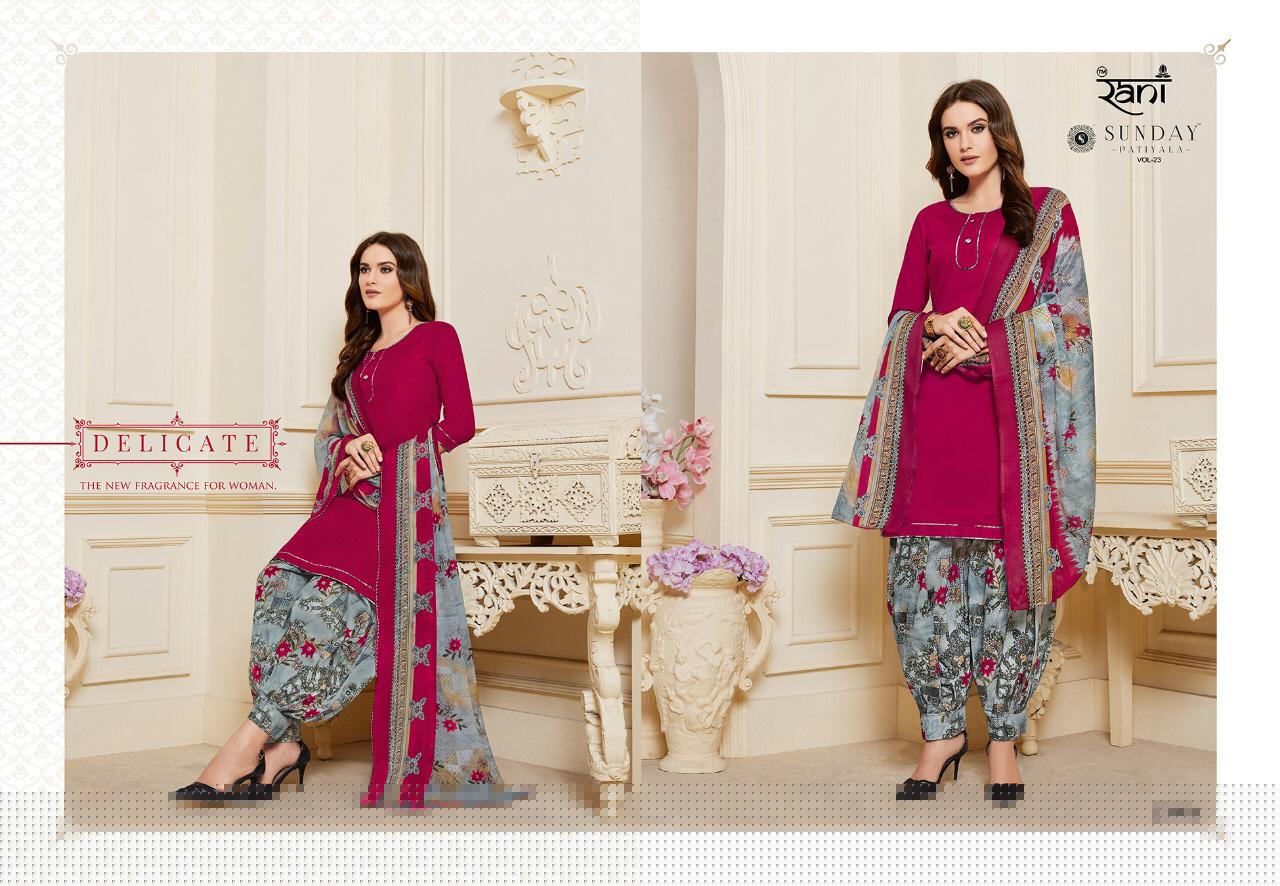 Sunday Patiyala Vol-23 By Rani Fashion 23001 To 23012 Series Designer Patiyala Suits Collection Beautiful Stylish Fancy Colorful Party Wear & Occasional Wear Heavy Glace Cotton Printed Dresses At Wholesale Price