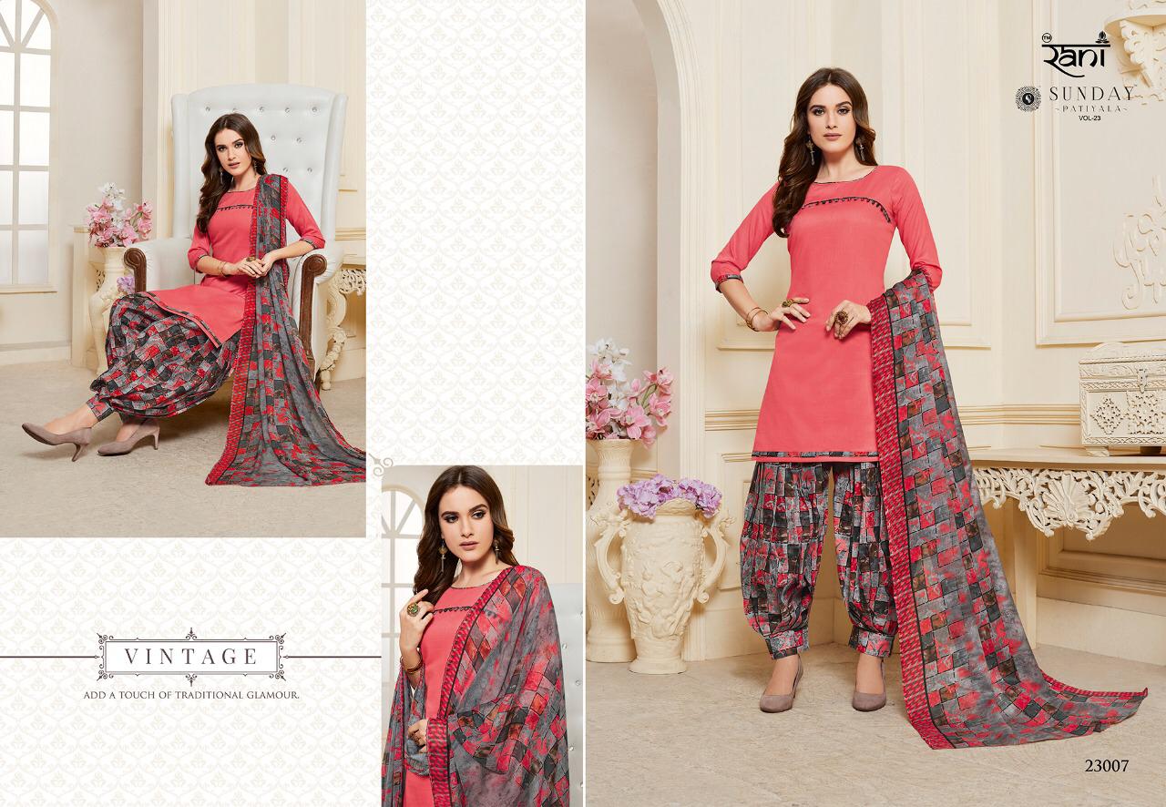 Sunday Patiyala Vol-23 By Rani Fashion 23001 To 23012 Series Designer Patiyala Suits Collection Beautiful Stylish Fancy Colorful Party Wear & Occasional Wear Heavy Glace Cotton Printed Dresses At Wholesale Price