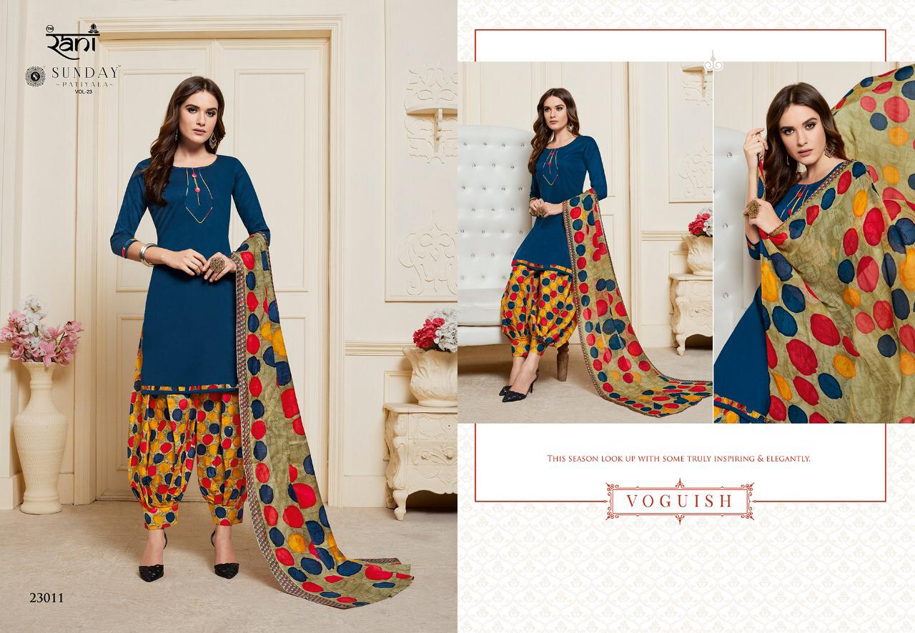 Sunday Patiyala Vol-23 By Rani Fashion 23001 To 23012 Series Designer Patiyala Suits Collection Beautiful Stylish Fancy Colorful Party Wear & Occasional Wear Heavy Glace Cotton Printed Dresses At Wholesale Price