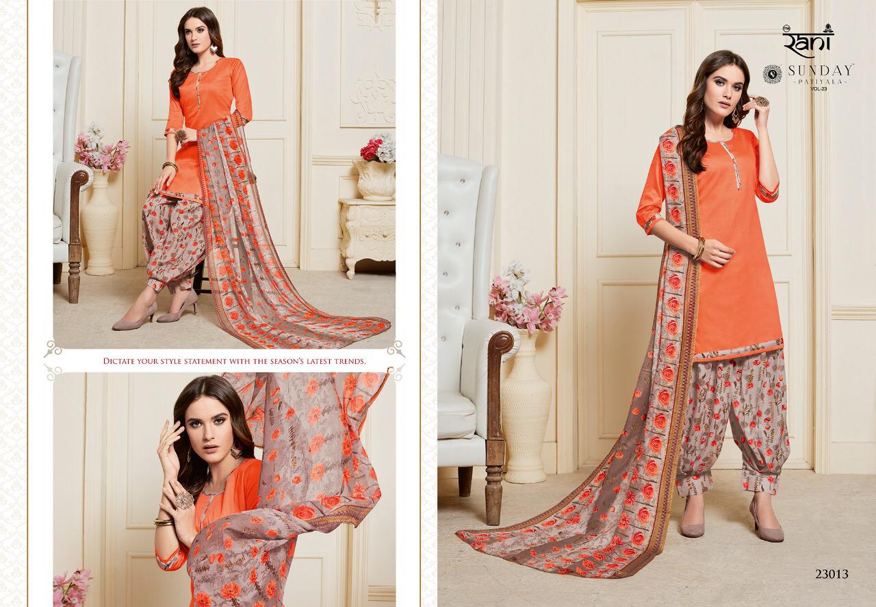 Sunday Patiyala Vol-23 By Rani Fashion 23001 To 23012 Series Designer Patiyala Suits Collection Beautiful Stylish Fancy Colorful Party Wear & Occasional Wear Heavy Glace Cotton Printed Dresses At Wholesale Price