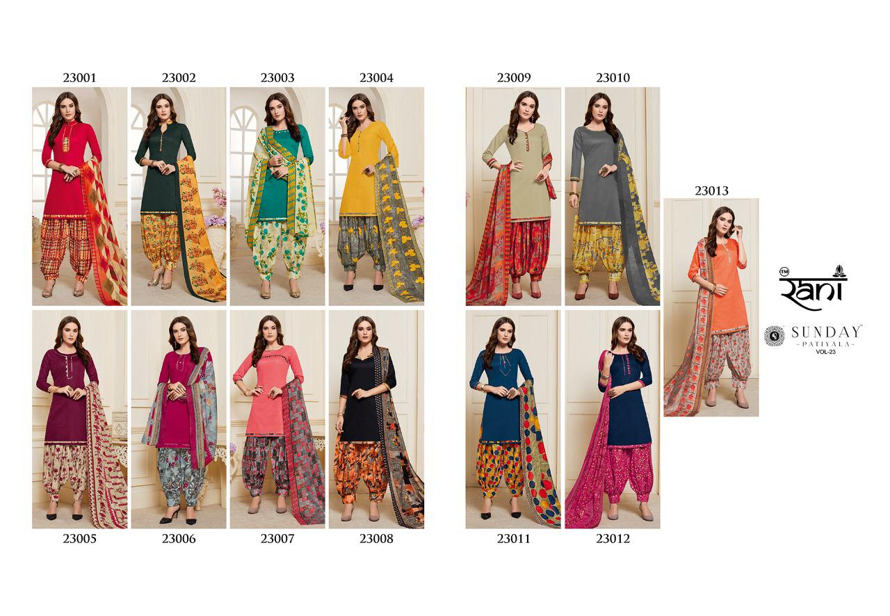Sunday Patiyala Vol-23 By Rani Fashion 23001 To 23012 Series Designer Patiyala Suits Collection Beautiful Stylish Fancy Colorful Party Wear & Occasional Wear Heavy Glace Cotton Printed Dresses At Wholesale Price