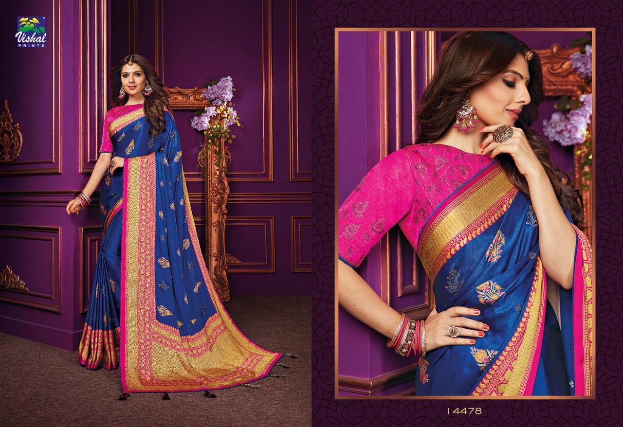 Sunheri By Vishal Prints 14472 To 14483 Series Indian Traditional Wear Collection Beautiful Stylish Fancy Colorful Party Wear & Occasional Wear Fancy Sarees At Wholesale Price
