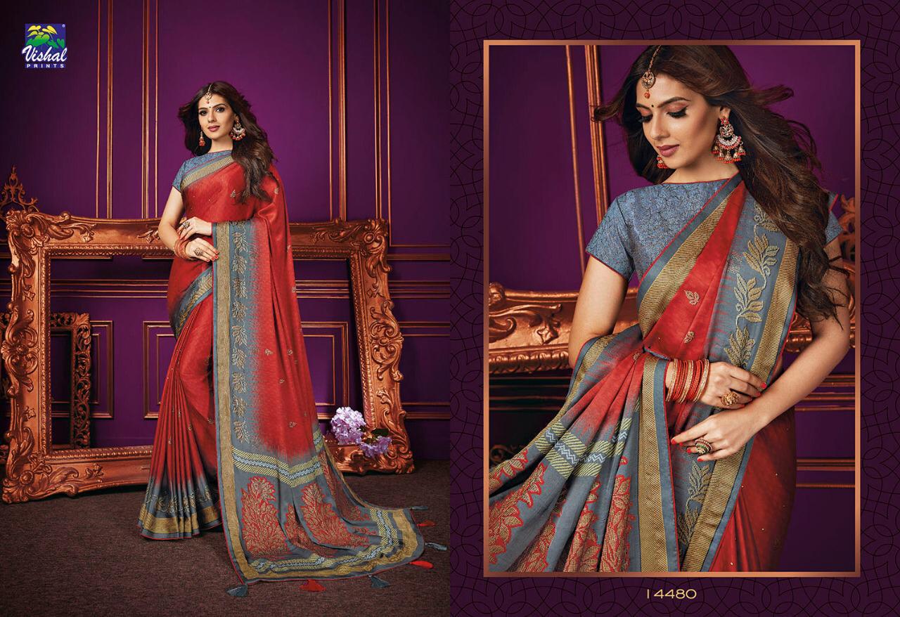 Sunheri By Vishal Prints 14472 To 14483 Series Indian Traditional Wear Collection Beautiful Stylish Fancy Colorful Party Wear & Occasional Wear Fancy Sarees At Wholesale Price