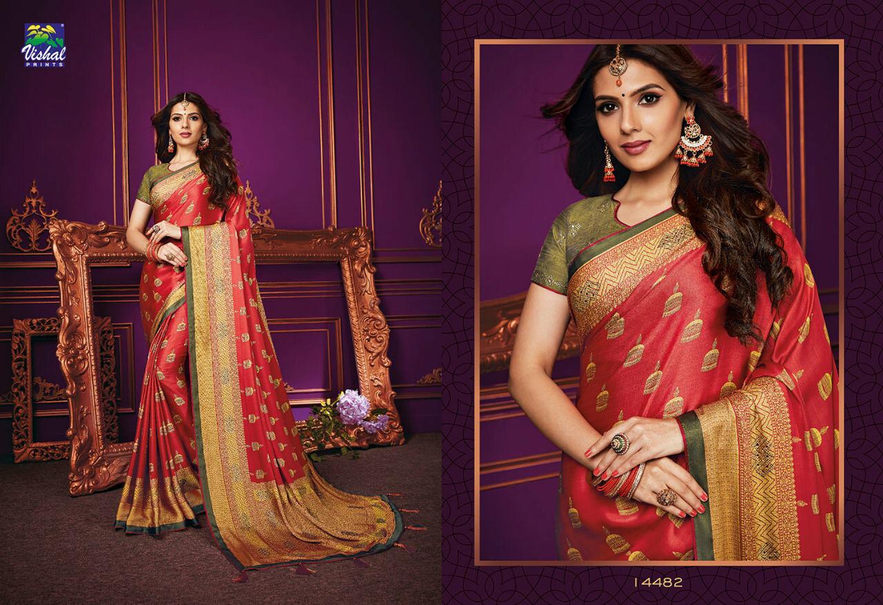 Sunheri By Vishal Prints 14472 To 14483 Series Indian Traditional Wear Collection Beautiful Stylish Fancy Colorful Party Wear & Occasional Wear Fancy Sarees At Wholesale Price