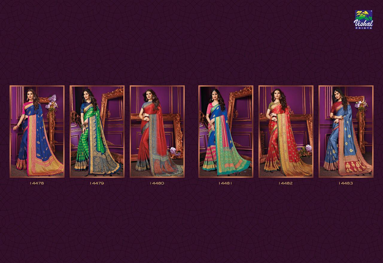 Sunheri By Vishal Prints 14472 To 14483 Series Indian Traditional Wear Collection Beautiful Stylish Fancy Colorful Party Wear & Occasional Wear Fancy Sarees At Wholesale Price