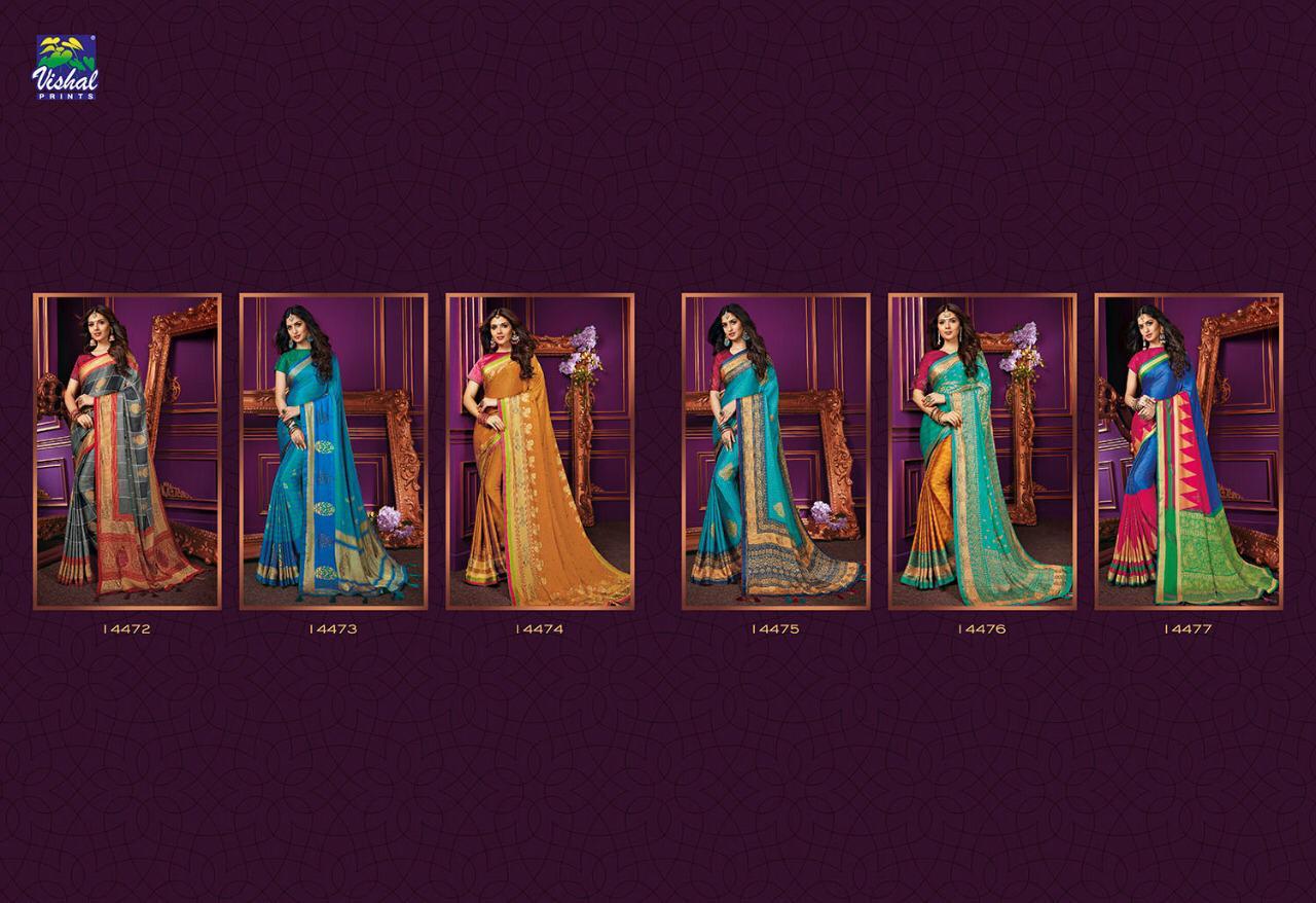 Sunheri By Vishal Prints 14472 To 14483 Series Indian Traditional Wear Collection Beautiful Stylish Fancy Colorful Party Wear & Occasional Wear Fancy Sarees At Wholesale Price