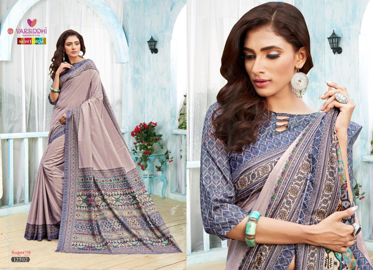 Super-10 By Varsiddhi 12501 To 12510 Series Indian Traditional Wear Collection Beautiful Stylish Fancy Colorful Party Wear & Occasional Wear Dolla Silk Sarees At Wholesale Price