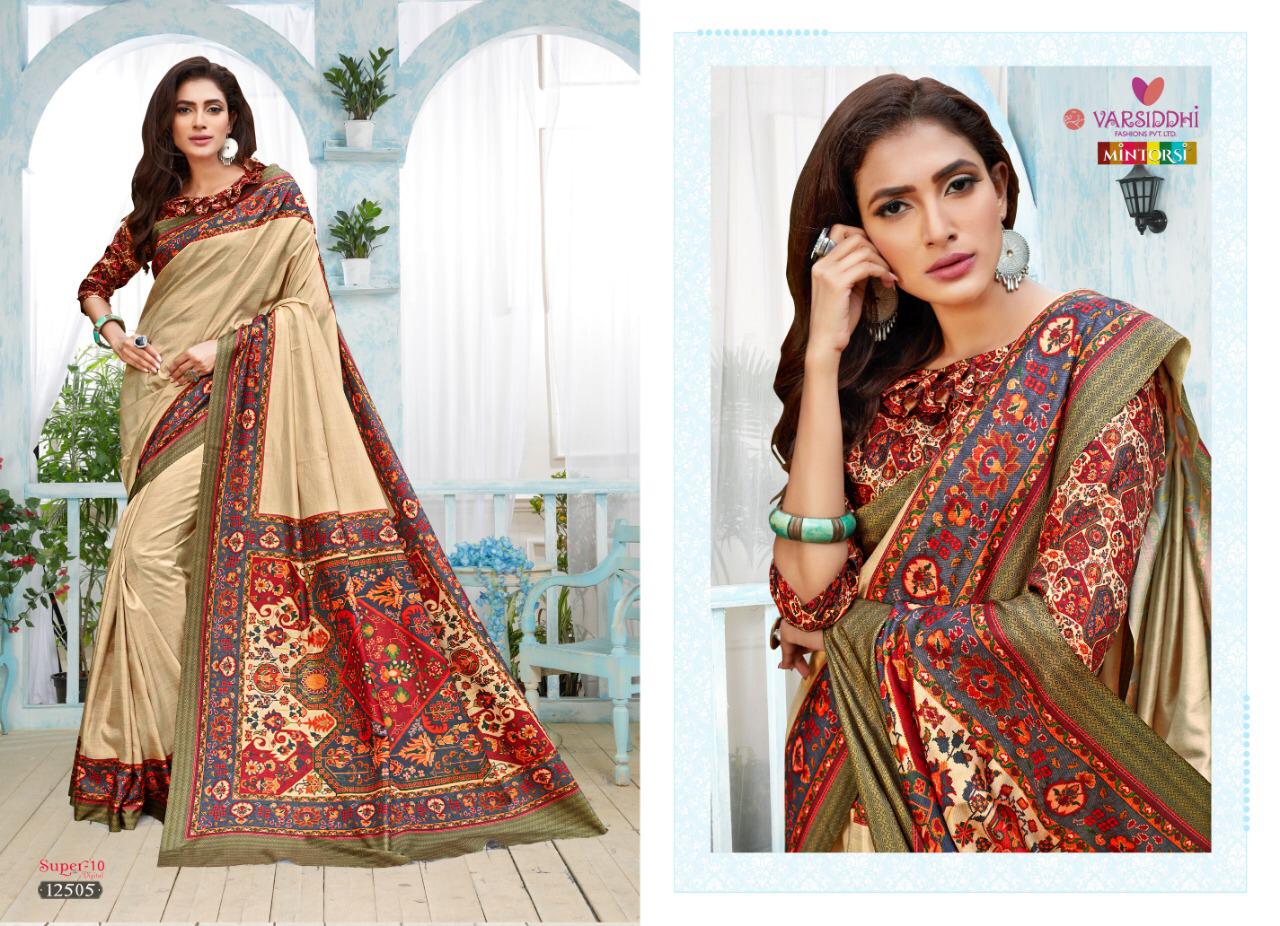 Super-10 By Varsiddhi 12501 To 12510 Series Indian Traditional Wear Collection Beautiful Stylish Fancy Colorful Party Wear & Occasional Wear Dolla Silk Sarees At Wholesale Price