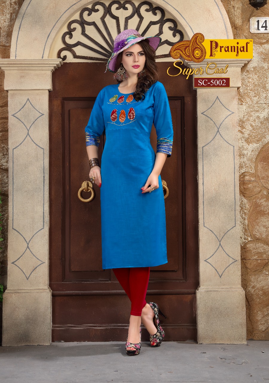 Super Cool Vol-5 By Pranjal Creation 5001 To 5009 Series Beautiful Stylish Fancy Colorful Casual Wear & Ethnic Wear Collection Cotton Slub Plain Kurtis At Wholesale Price