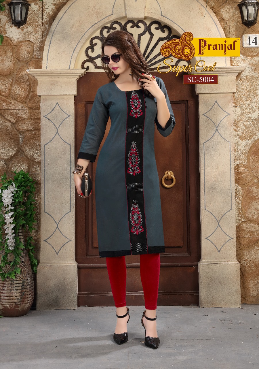Super Cool Vol-5 By Pranjal Creation 5001 To 5009 Series Beautiful Stylish Fancy Colorful Casual Wear & Ethnic Wear Collection Cotton Slub Plain Kurtis At Wholesale Price
